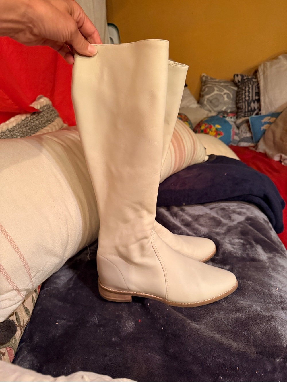 Cream Over-the-Knee Boots — Sleek Tall Women's Riding Style